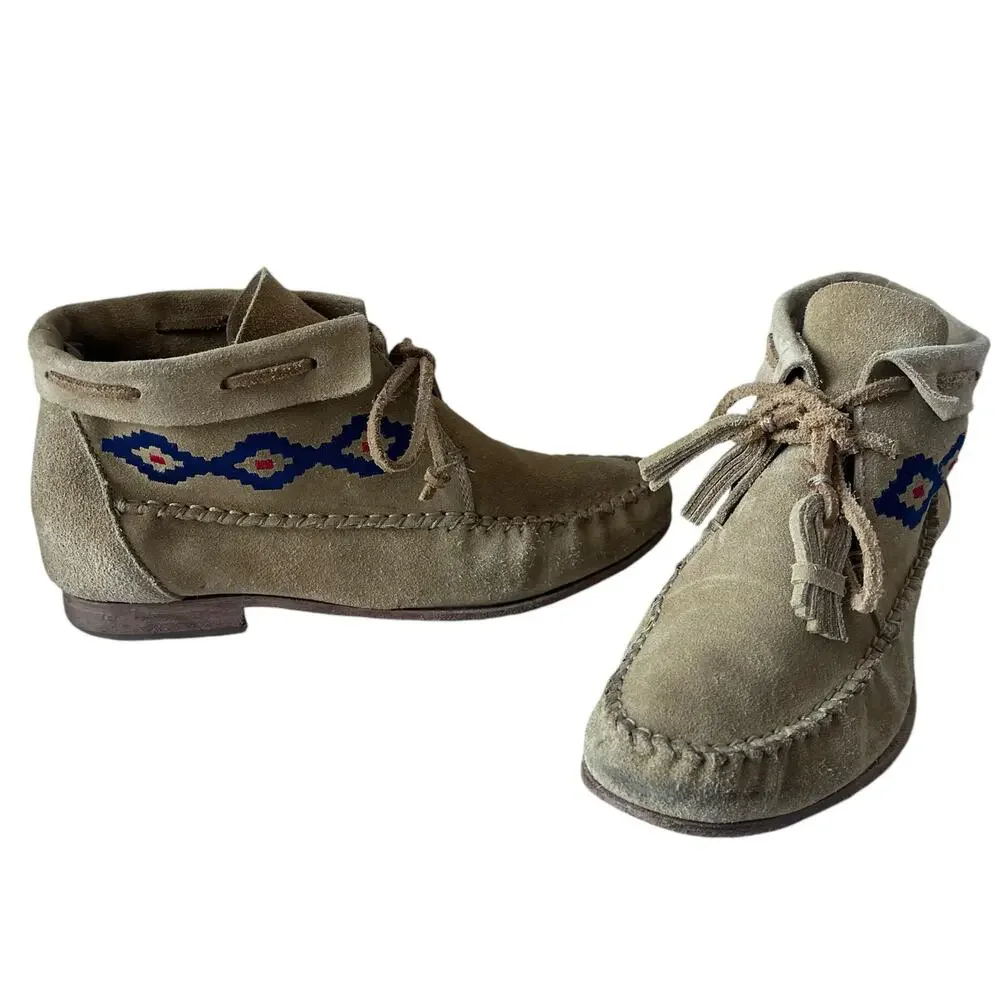 Soludos Suede Moccasin Womens Boots Sz 7 Boho Southwestern Embroidered  Festival